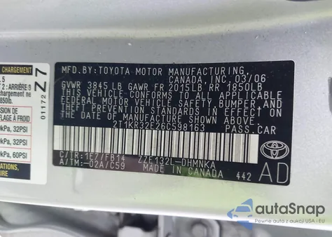 2006 Toyota Matrix Xr из США, поврежденный, VIN 2T1KR32E26C598163